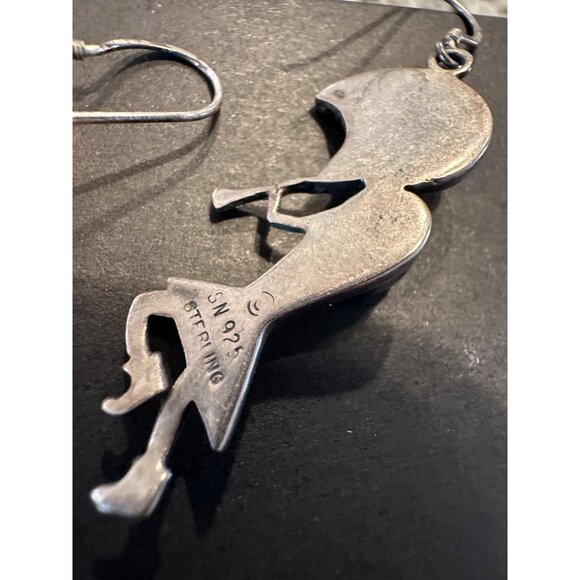 VTG Navajo Silbert Nastascio Sterling Silver Turquoise Kokopelli Earrings 9.9g - Picture 7 of 11